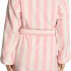 Victoria's Secret Plush Fleece Robe Pink White Stripe Womens-2