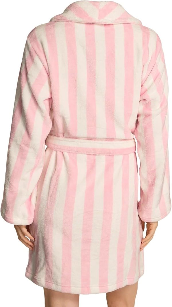 Victoria's Secret Plush Fleece Robe Pink White Stripe Womens-2
