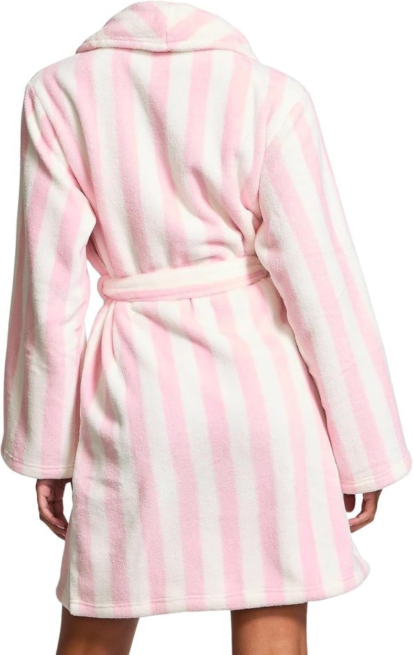 Victoria's Secret Plush Fleece Robe Pink White Stripe Womens-3