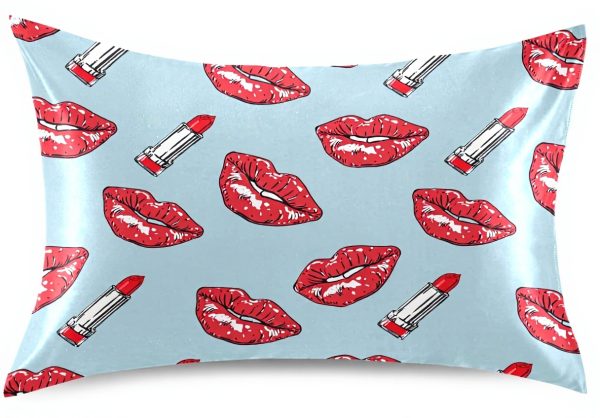 ALAZA Red Lips Satin Pillowcase Queen Size Multicolor