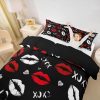 Girls Kiss Duvet Cover Feelyou Red Lips Bedding Set Queen-4
