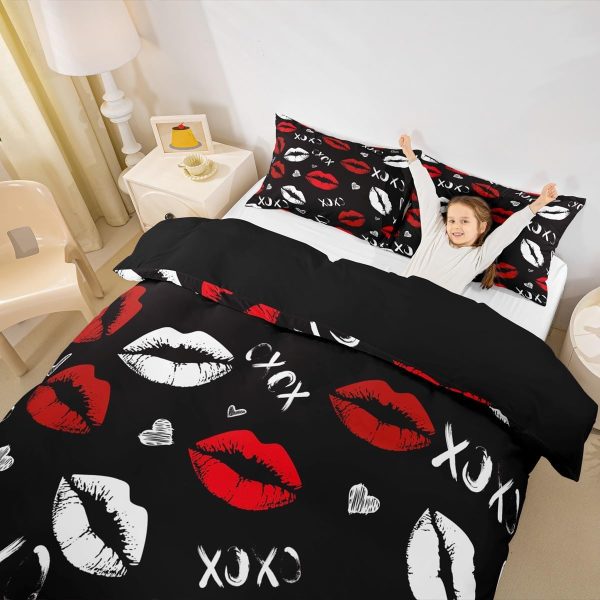 Girls Kiss Duvet Cover Feelyou Red Lips Bedding Set Queen-4
