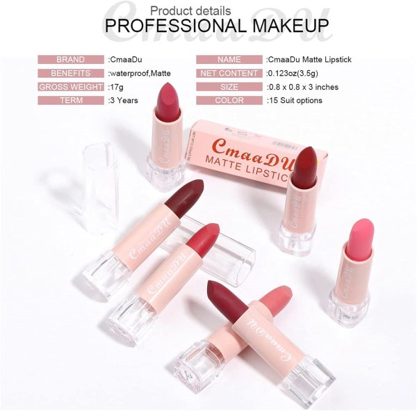 Mllkcao Matte Lipstick 15 Colors Nourishing Waterproof Lip-5