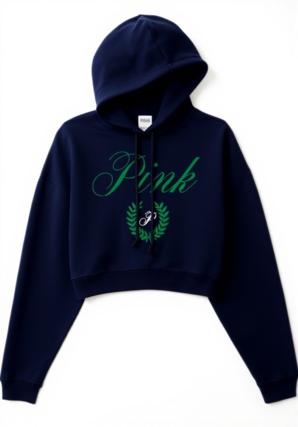 Victorias Secret Pink Cropped Fleece Hoodie Navy Blue XXL