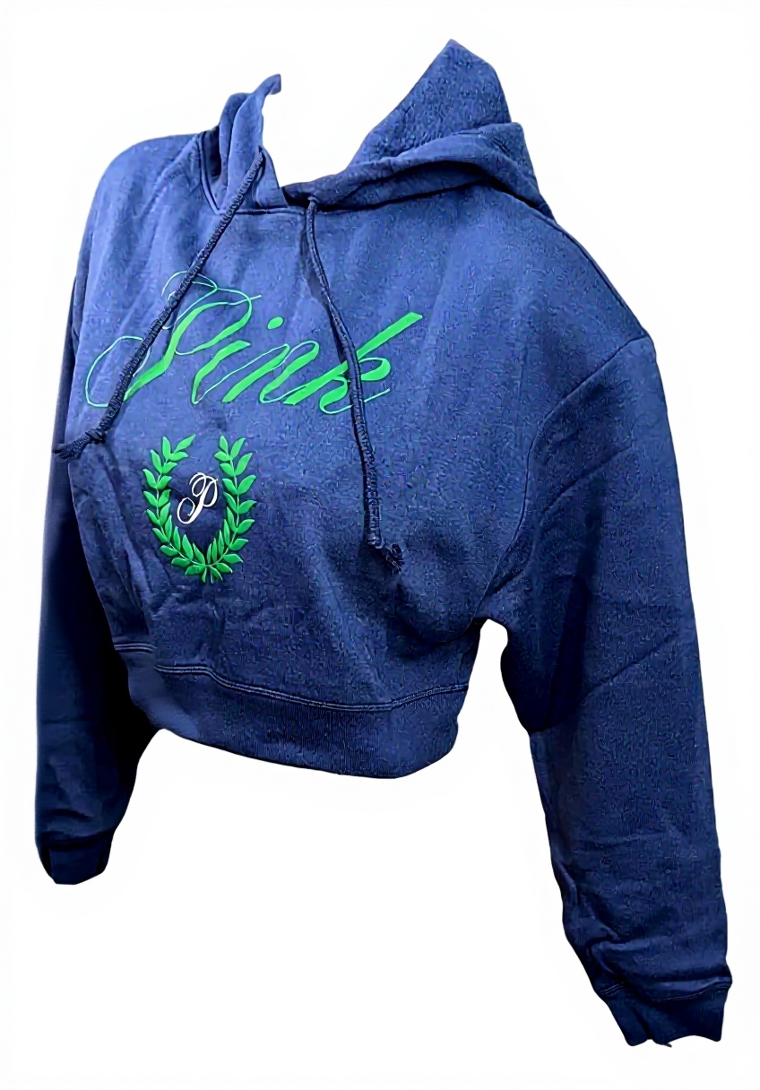 Victorias Secret Pink Cropped Fleece Hoodie Navy Blue XXL