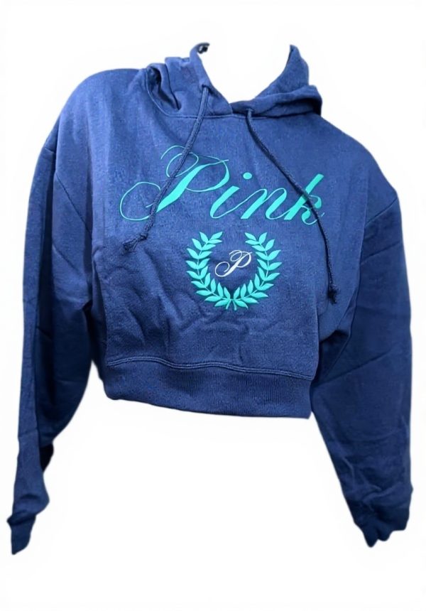 Victorias Secret Pink Cropped Fleece Hoodie Navy Blue XXL