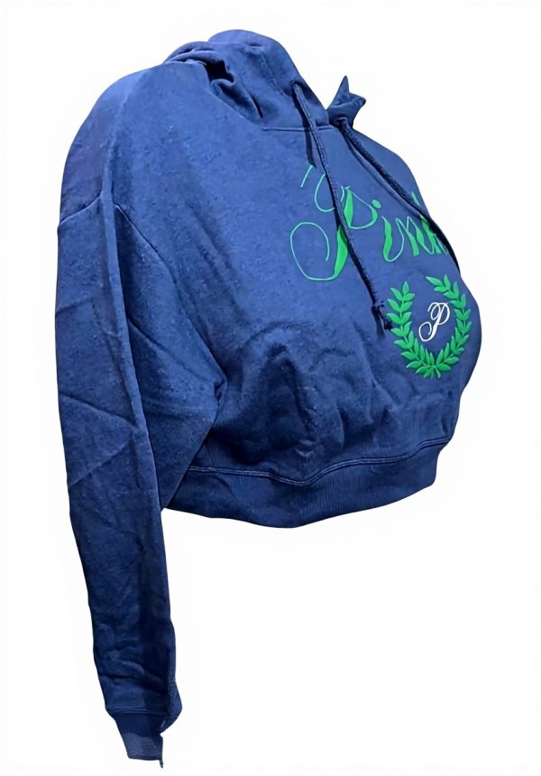 Victorias Secret Pink Cropped Fleece Hoodie Navy Blue XXL