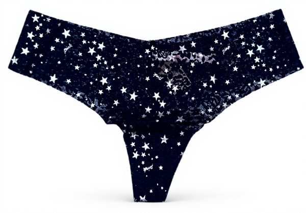 Victorias Secret Pink No Show Lace Thong Blue Stars