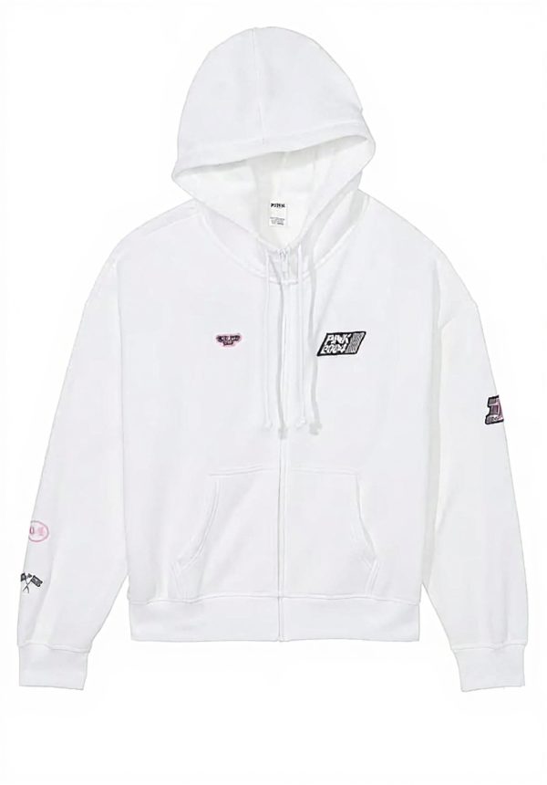 Victorias Secret Pink Fleece Hoodie White Racing Womens