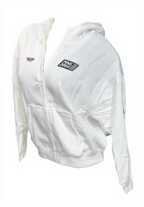 Victorias Secret Pink Fleece Hoodie White Racing Womens
