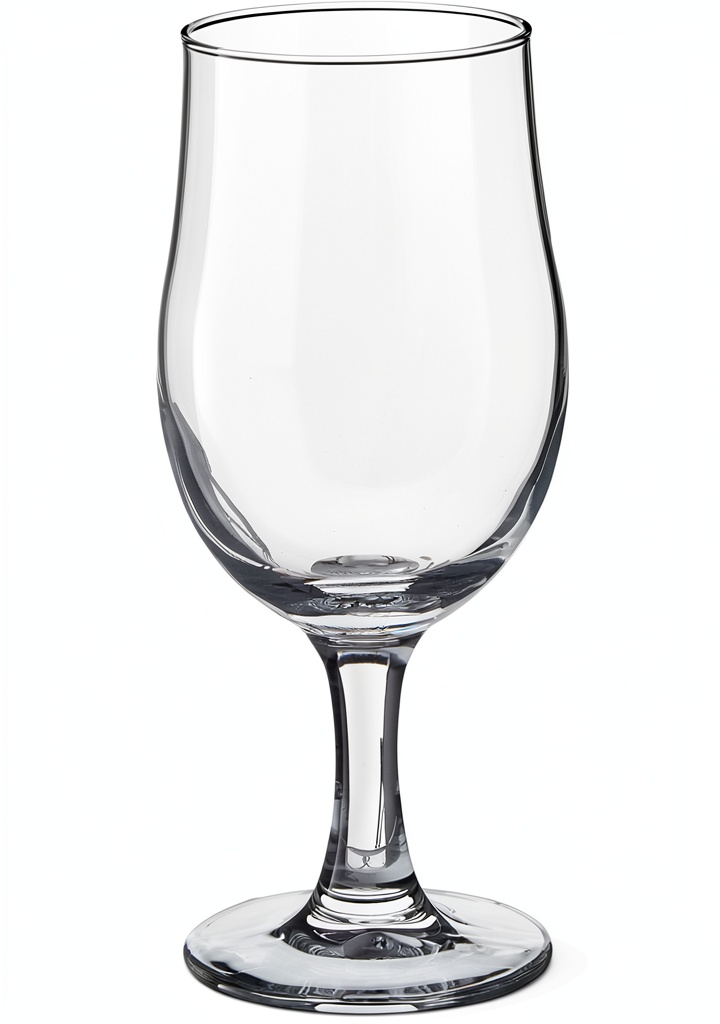 Set of six pilsner glasses arranged on a wooden table with condensation